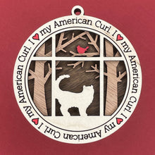 Load image into Gallery viewer, Share the love for our furry friends with these beautiful cat ornaments!  100 different options available.  Send us the name you'd like personalized on it & we'll add it to your ornament.  Our standard background is the trees with the cardinal in them.  If you'd like a different background, please contact us.