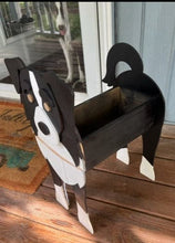 Load image into Gallery viewer, Let this adorable Australian Shepherd Dog Planter help welcome guests to your home.  Custom dog tags with your dogs name also available (please message us - adds $5 to cost of planter box).  Great gift for the dog lovers in your life!