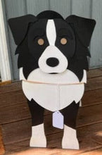 Load image into Gallery viewer, Let this adorable Australian Shepherd Dog Planter help welcome guests to your home.  Custom dog tags with your dogs name also available (please message us - adds $5 to cost of planter box).  Great gift for the dog lovers in your life!