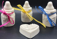 Load image into Gallery viewer, Baby bottle and heart shaped baby footprint oatmeal soaps