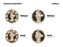 Load image into Gallery viewer, Celebrate your favorite athletes with these amazing Sports Ornaments!  Personalize with your athlete's name &/or number.  A fantastic gift for any parent to celebrate their child's achievements.