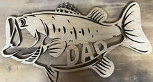 Load image into Gallery viewer, This incredible Big Mouth Bass DAD sign is the perfect gift for that fisherman in your life!  Also available with GRANDPA, PAPA or UNCLE.  Surprise that awesome fisherman in your life - makes a wonderful Father's Day or birthday gift.