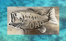 Load image into Gallery viewer, This incredible Large Mouth Bass DAD sign is the perfect gift for that fisherman in your life!  Also available with GRANDPA, PAPA or UNCLE.  Surprise that awesome fisherman in your life - makes a wonderful Father's Day or birthday gift.