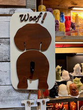 Load image into Gallery viewer, Super cute, customizable leash holder.  Custom laser cut &amp; painted.  Add your dog&#39;s name &amp; type (see photos) to personalize your sign!
