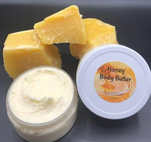 Load image into Gallery viewer, Honey scent creamy body butter moisturizes your skin and seals in the moisture with a bit of beeswax and shea butter. Handmade in the USA.
