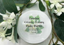 Load image into Gallery viewer, Jasmine creamy body butter moisturizes your skin and seals in the moisture with a bit of beeswax and shea butter. Handmade in the USA.