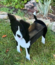 Load image into Gallery viewer, Let this adorable Border Collie Planter help welcome guests to your home.  Custom dog tags with your dogs name also available (please message us - adds $5 to cost of planter box).  Great gift for the dog lovers in your life!