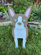 Load image into Gallery viewer, Let this adorable Boston Terrier Planter help welcome guests to your home.  Custom dog tags with your dogs name also available (please message us - adds $5 to cost of planter box).  Great gift for the dog lovers in your life!