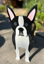 Load image into Gallery viewer, Let this adorable Boston Terrier Planter help welcome guests to your home.  Custom dog tags with your dogs name also available (please message us - adds $5 to cost of planter box).  Great gift for the dog lovers in your life!
