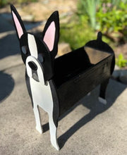 Load image into Gallery viewer, Let this adorable Boston Terrier Planter help welcome guests to your home.  Custom dog tags with your dogs name also available (please message us - adds $5 to cost of planter box).  Great gift for the dog lovers in your life!