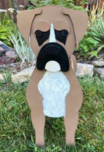 Load image into Gallery viewer, Let this adorable Boxer Dog Planter help welcome guests to your home.  Custom dog tags with your dogs name also available (please message us - adds $5 to cost of planter box).  Great gift for the dog lovers in your life!