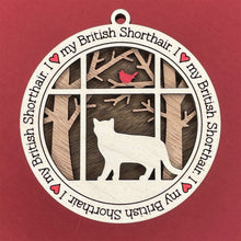 Load image into Gallery viewer, Share the love for our furry friends with these beautiful cat ornaments!  100 different options available.  Send us the name you'd like personalized on it & we'll add it to your ornament.  Our standard background is the trees with the cardinal in them.  If you'd like a different background, please contact us.