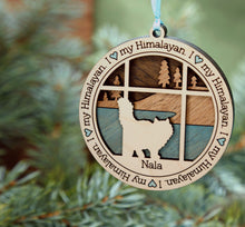 Load image into Gallery viewer, Share the love for our furry friends with these beautiful cat ornaments!  100 different options available.  Send us the name you'd like personalized on it & we'll add it to your ornament.  Our standard background is the trees with the cardinal in them.  If you'd like a different background, please contact us.
