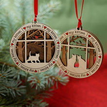 Load image into Gallery viewer, Share the love for our furry friends with these beautiful cat ornaments!  100 different options available.  Send us the name you'd like personalized on it & we'll add it to your ornament.  Our standard background is the trees with the cardinal in them.  If you'd like a different background, please contact us.