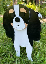 Load image into Gallery viewer, Let this adorable Cavalier King Charles Dog Planter help welcome guests to your home.  Custom dog tags with your dogs name also available (please message us - adds $5 to cost of planter box).  Great gift for the dog lovers in your life!