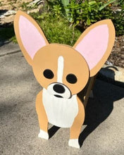 Load image into Gallery viewer, Let this adorable Chihuahua Dog Planter help welcome guests to your home.  Custom dog tags with your dogs name also available (please message us - adds $5 to cost of planter box).  Great gift for the dog lovers in your life!