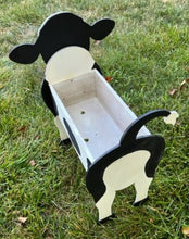 Load image into Gallery viewer, Let this adorable Cow Planter help welcome guests to your home.  Custom dog tags with your dogs name also available (please message us - adds $5 to cost of planter box).  Great gift for the dog lovers in your life!