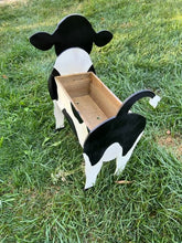 Load image into Gallery viewer, Let this adorable Cow Planter help welcome guests to your home.  Custom dog tags with your dogs name also available (please message us - adds $5 to cost of planter box).  Great gift for the dog lovers in your life!