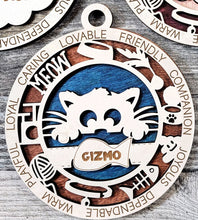 Load image into Gallery viewer, Share the love for our furry friends with these beautiful cat ornaments! 7 different options available. Send us the name you'd like personalized on it & we'll add it to your ornament. Please let us know if you'd like a certain background color
