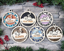 Load image into Gallery viewer, Share the love for our furry friends with these beautiful cat ornaments!  7 different options available.  Send us the name you'd like personalized on it & we'll add it to your ornament.  Please let us know if you'd like a certain background color