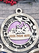 Load image into Gallery viewer, Share the love for our furry friends with these beautiful cat ornaments! 7 different options available. Send us the name you'd like personalized on it & we'll add it to your ornament. Please let us know if you'd like a certain background color