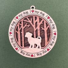 Load image into Gallery viewer, Share the love for our furry friends with these beautiful I Love My Dog ornaments!  250 Breeds available.  Send us the name you'd like personalized on it & we'll add it to your ornament.