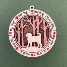 Load image into Gallery viewer, Share the love for our furry friends with these beautiful I Love My Dog ornaments!  250 Breeds available.  Send us the name you'd like personalized on it & we'll add it to your ornament.