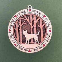 Load image into Gallery viewer, Share the love for our furry friends with these beautiful I Love My Dog ornaments!  250 Breeds available.  Send us the name you'd like personalized on it & we'll add it to your ornament.