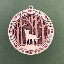 Load image into Gallery viewer, Share the love for our furry friends with these beautiful I Love My Dog ornaments!  250 Breeds available.  Send us the name you'd like personalized on it & we'll add it to your ornament.