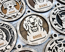 Load image into Gallery viewer, Share the love for our furry friends with these beautiful dog ornaments!  250 Breeds available.  Send us the name you'd like personalized on it & we'll add it to your ornament.