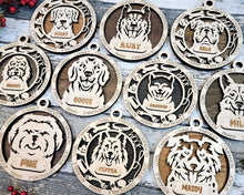 Load image into Gallery viewer, Share the love for our furry friends with these beautiful dog ornaments!  250 Breeds available.  Send us the name you'd like personalized on it & we'll add it to your ornament.