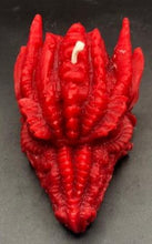 Load image into Gallery viewer, Amazing Dragon Head Beeswax Candle. Incredibly detailed dragons head takes you right back to the Game of Thrones movie. Top view.