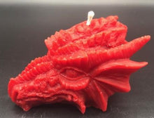 Load image into Gallery viewer, Amazing Dragon Head Beeswax Candle. Incredibly detailed dragons head takes you right back to the Game of Thrones movie. Top view.