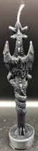 Load image into Gallery viewer, Amazingly detailed Dragon Pillar Beeswax Candle.  **** Currently only available in black - other colors to be listed soon or email us with color preference **** This beautiful dragon wrapped around the taper, wings folded awaiting its prey.  Just like the majestic dragons from Game of Thrones, these ancient, legendary creatures will guard over your castle with their fearsome & protective serpentine nature.   Back view.