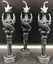 Load image into Gallery viewer, Amazingly detailed Dragon Pillar Beeswax Candle.  **** Currently only available in black - other colors to be listed soon or email us with color preference **** This beautiful dragon wrapped around the taper, wings folded awaiting its prey.