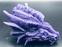 Load image into Gallery viewer, Amazing Dragon Head Beeswax Candle. Incredibly detailed dragons head takes you right back to the Game of Thrones movie. Purple Dragon Beeswax Candle