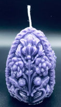 Load image into Gallery viewer, This very ornate, carved beeswax egg candles are sure to delight your guests and add a beautiful touch to Easter centerpieces. Perfect for Easter gifts!