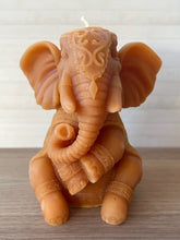 Load image into Gallery viewer, Gorgeous Elephant / Ganesh Beeswax Candle is adorned in a decorative blanket & headpiece.  Elephants are symbolized as removers of obstacles and a provider of fortune and good luck.