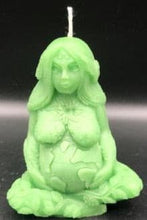 Load image into Gallery viewer, Our beautifully detailed Gaia / Mother Earth Beeswax Candle brings a bit of nature’s beauty into our homes & reminds us to be grateful for all that nature gives us.  She holds the Earth in her hands with stars and the sun above, the plants decorate her limbs, and the infinity symbol decorates her forehead (third eye).   A wonderful gift for nature lovers or to include with meditation practices.