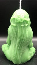 Load image into Gallery viewer, Our beautifully detailed Gaia / Mother Earth Beeswax Candle brings a bit of nature’s beauty into our homes & reminds us to be grateful for all that nature gives us.  She holds the Earth in her hands with stars and the sun above, the plants decorate her limbs, and the infinity symbol decorates her forehead (third eye).   A wonderful gift for nature lovers or to include with meditation practices. Back view