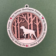 Load image into Gallery viewer, Share the love for our furry friends with these beautiful dog ornaments!  250 Breeds available.  Send us the name you'd like personalized on it & we'll add it to your ornament.