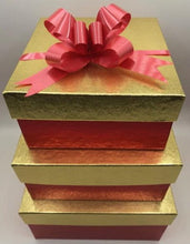 Load image into Gallery viewer, The Pamper Me! Gift Box Trio is sure to impress everyone on your gift list. This stunning box set includes two 6" pillar candles (Snowflake or Basic pillars , a Body Butter (9 scents to choose from), a Lavender Lotion Bar & a bag of Herbal Tea of your choice(Cinnamon Spice shown). The perfect, ready to go, gift to place under your tree.