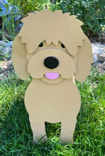 Load image into Gallery viewer, Let this adorable Goldendoodle Planter help welcome guests to your home. Custom dog tags with your dogs name also available (please message us - adds $5 to cost of planter box). Great gift for the dog lovers in your life!