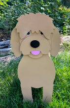 Load image into Gallery viewer, Let this adorable Goldendoodle Planter help welcome guests to your home. Custom dog tags with your dogs name also available (please message us - adds $5 to cost of planter box). Great gift for the dog lovers in your life!
