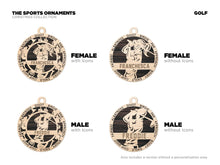 Load image into Gallery viewer, Celebrate your favorite athletes with these amazing Sports Ornaments!  Personalize with your athlete's name &/or number.  A fantastic gift for any parent to celebrate their child's achievements.