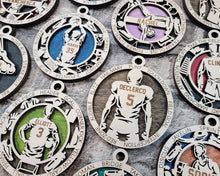 Load image into Gallery viewer, Celebrate your favorite athletes with these amazing Sports Ornaments!  Personalize with your athlete's name &/or number.  A fantastic gift for any parent to celebrate their child's achievements.