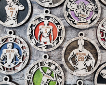 Load image into Gallery viewer, Celebrate your favorite athletes with these amazing Sports Ornaments!  Personalize with your athlete's name &/or number.  A fantastic gift for any parent to celebrate their child's achievements.