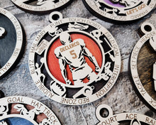 Load image into Gallery viewer, Celebrate your favorite athletes with these amazing Sports Ornaments!  Personalize with your athlete's name &/or number.  A fantastic gift for any parent to celebrate their child's achievements.