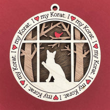 Load image into Gallery viewer, Share the love for our furry friends with these beautiful cat ornaments!  100 different options available.  Send us the name you'd like personalized on it & we'll add it to your ornament.  Our standard background is the trees with the cardinal in them.  If you'd like a different background, please contact us.