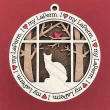 Load image into Gallery viewer, Share the love for our furry friends with these beautiful cat ornaments!  100 different options available.  Send us the name you'd like personalized on it & we'll add it to your ornament.  Our standard background is the trees with the cardinal in them.  If you'd like a different background, please contact us.